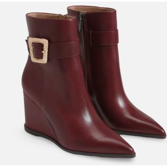 NEW Sam Edelman Weslie Pointed Toe Wedge Bootie (Women) 10M, FRENCH BURGUNDY - Picture 1 of 5